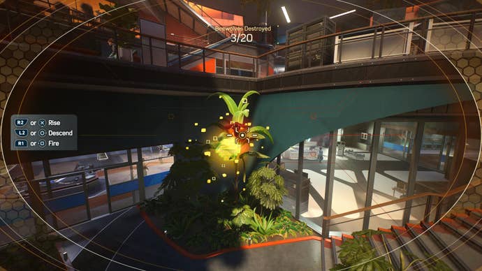 Marvel's Spider Man 2 screenshot showing a minigame where you need to destroy 20 Beewolves by shooting them with a drone