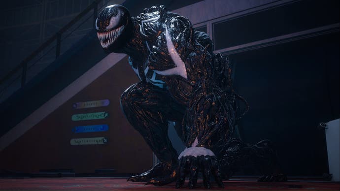 spider-man 2 venom crouching in the emily-may foundation building