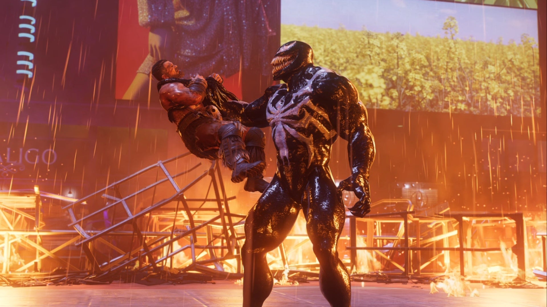 spider-man 2 venom holding kraven by his neck