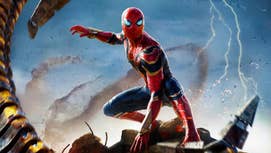 Tom Holland's Spider-Man is perched on some rubble as one of Doc Oc's robotic arms reaches out towards him.