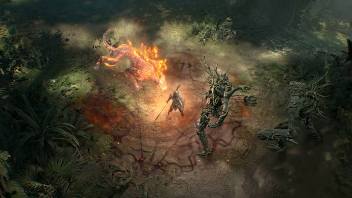 The Spiritborn lets loose with a fiery jaguar in Diablo IV.