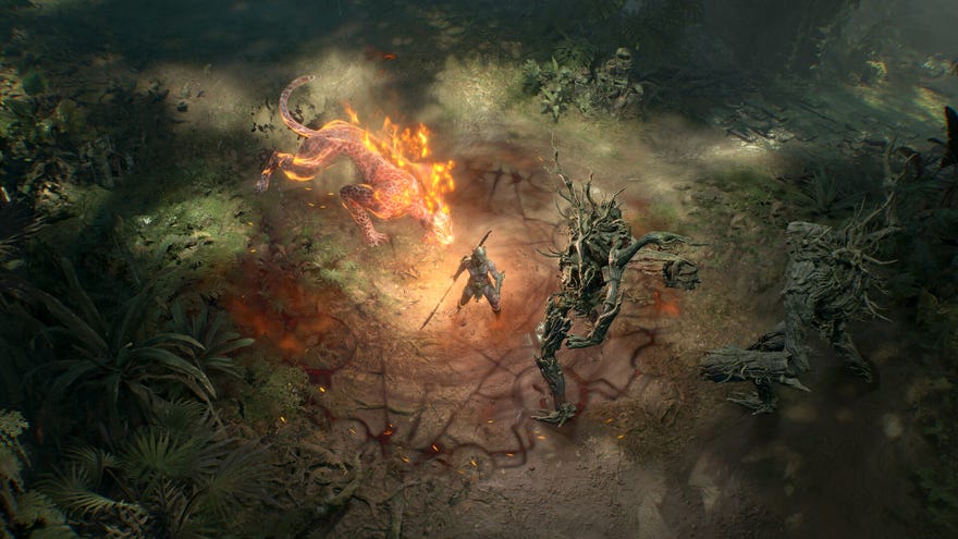 The Spiritborn lets loose with a fiery jaguar in Diablo IV.