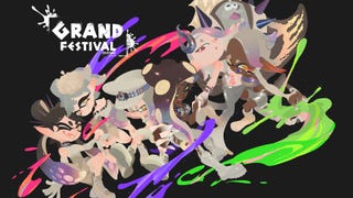 Splatoon 3 key art for the Grand Festival Splatfest showing the musicians from every Splatoon game all together.