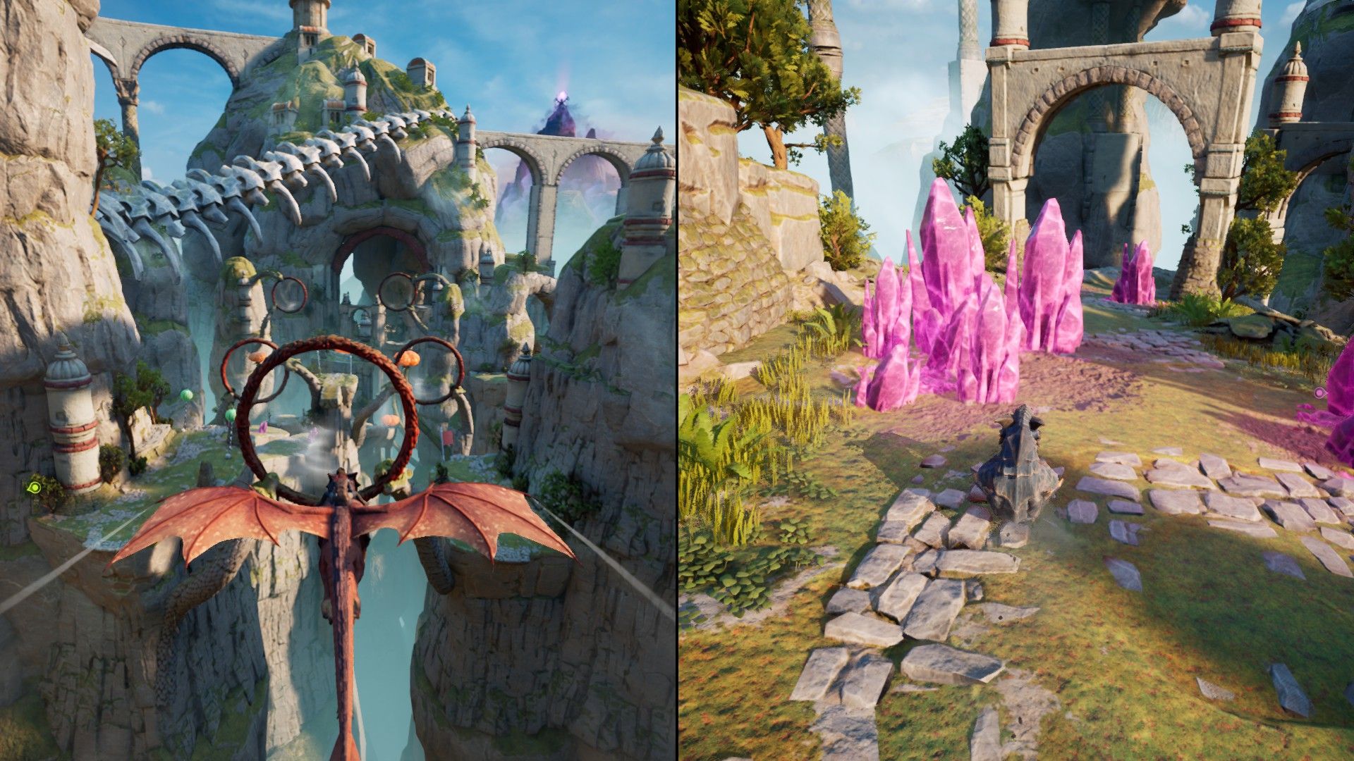 Mio rides a red dragon that glides in the sky as Zoe's dragon rolls along the ground smashing crystals. - 11