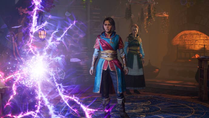 Split Fiction’s protagonists staring at a weird magic thing.