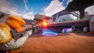 Some people shooting things in Splitgate 2.