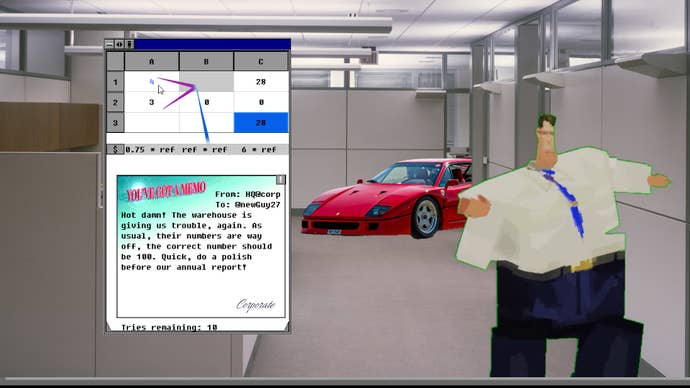 A screenshot from bureau satire puzzle crippled Spreadcheat.