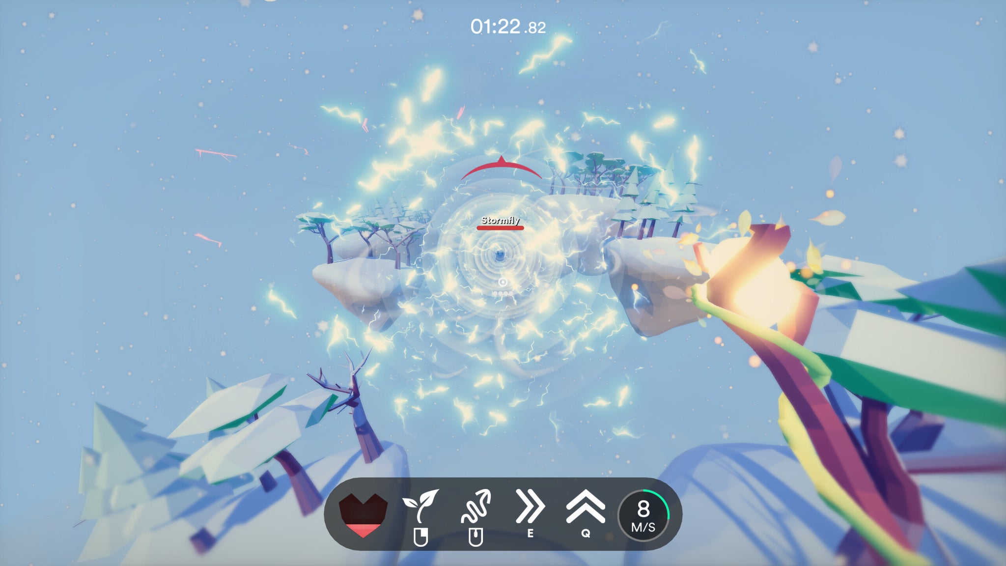 The player is rushing through an aerial vortex in an abstract snowy landscape in Spring Dash - 24