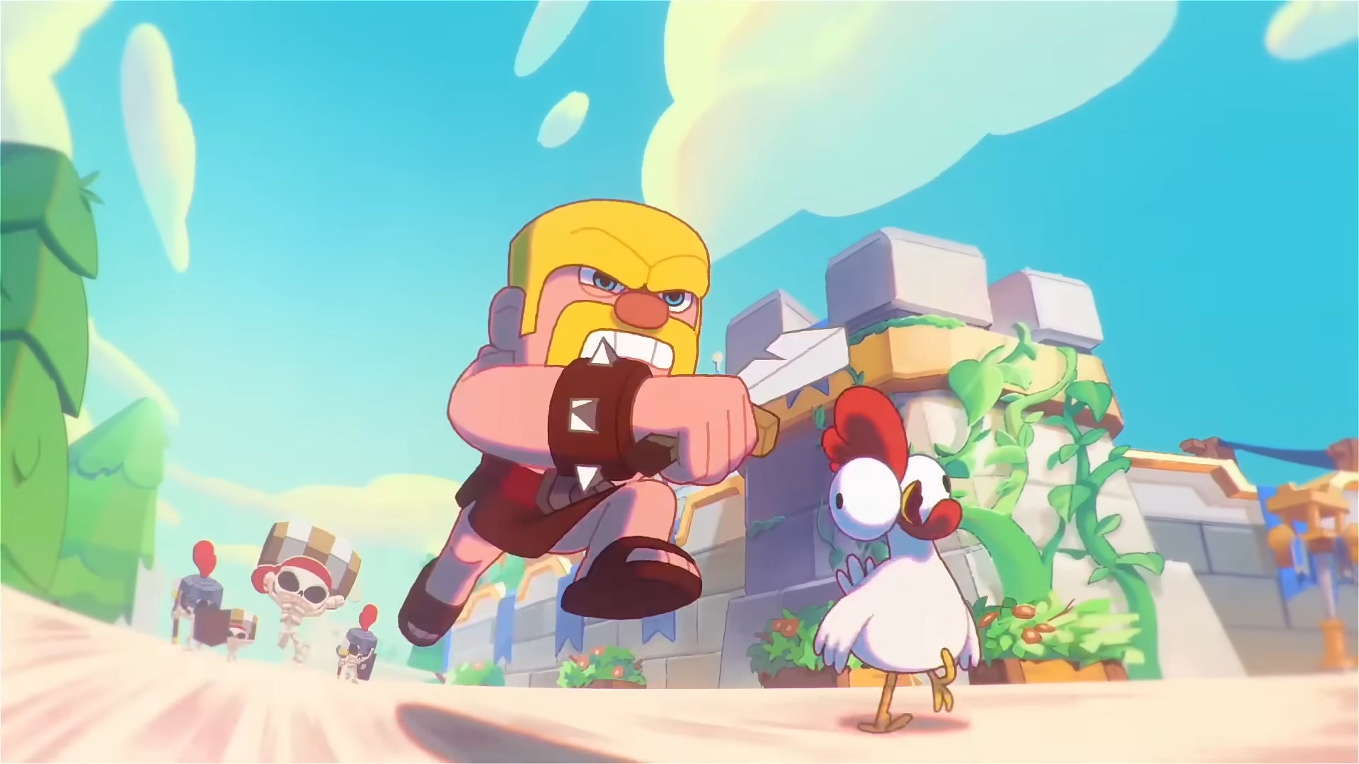 Barbarian runs along a road being chased by a Skeleton. - 1