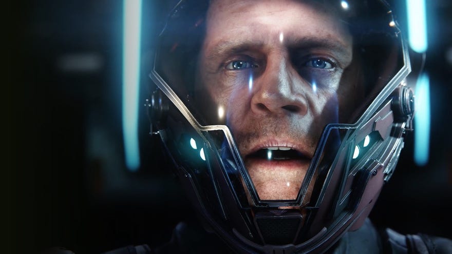 A spaceman’s face in a Squadron 42 screenshot.