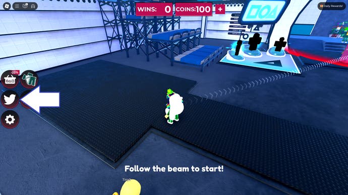 A squid game X screenshot in Roblox showing the game codes button.