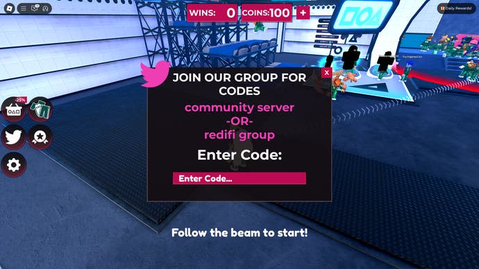 A squid game X screenshot in Roblox showing the screen codes.