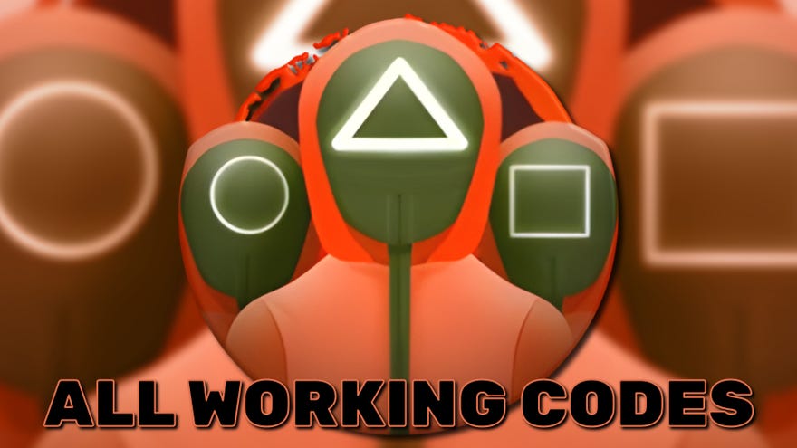 Three figures in red wearing Squid Game X masks stare into the camera, with the words “ALL WORKING CODES” below them.