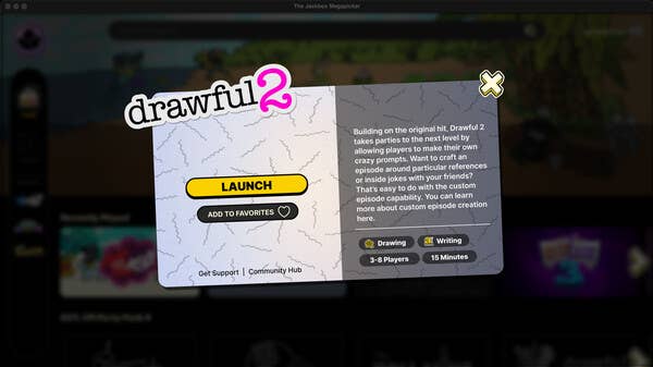 Drawful 2 menu option shown in the Jackbox Megapicker.