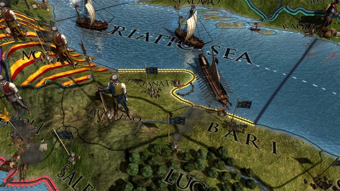Europa Universalis 4 map showing units placed on the land and water