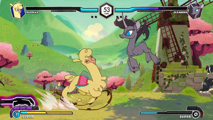 Screenshot from Them’s Fightin' Herds showing a fight between a pony and a llama