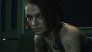 Close up of Jill Valentine from Resident Evil 3 remake with smears of blood and mud