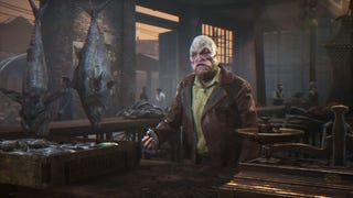 Screenshot from The Sinking City showing a fish salesman with a fish-like face