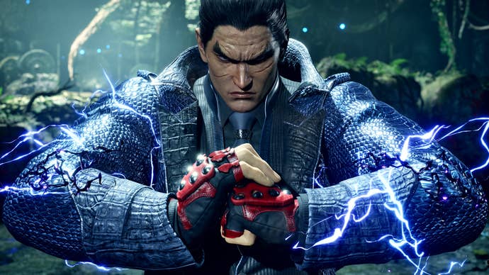 Tekken 8 Kazuya Mishima cracks his knuckles with a glare on his face