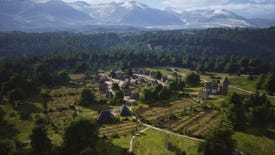 A screenshot of a sprawling Manor Lords town looked in a green meadow.