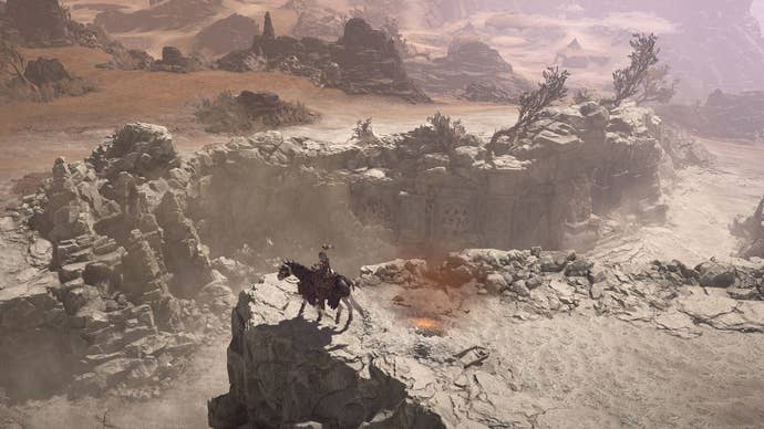 A warrior on horseback explores Diablo 4’s landscapes.