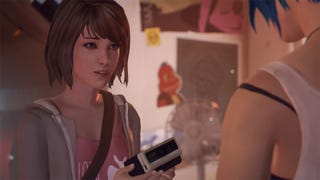 Max in Life is Strange, holding her camera in front of Chloe (whose back is facing us)