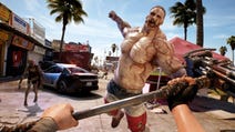 Dead Island 2 player wielding a hammer as a ripped zombie launches a punch at them