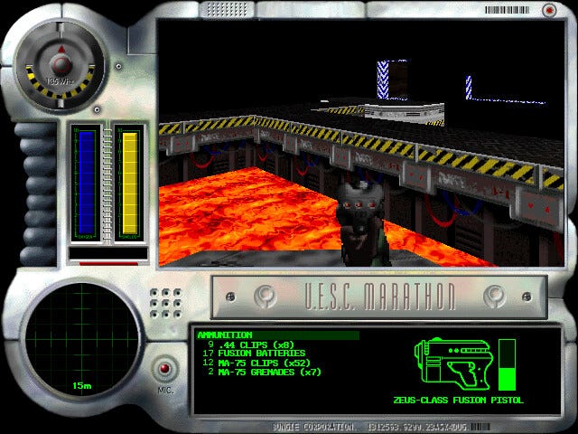 Gameplay of Classic Marathon running inside the game's retro user interface