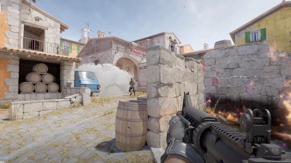 A screenshot of Counter-Strike 2 showing lighter, brighter environments than CS:GO.