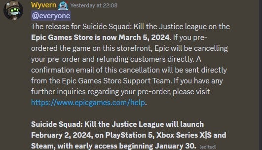 Rocksteady&rsquo;s announcement of the delay for Suicide Squad: Kill the Justice League on the Epic Games Store