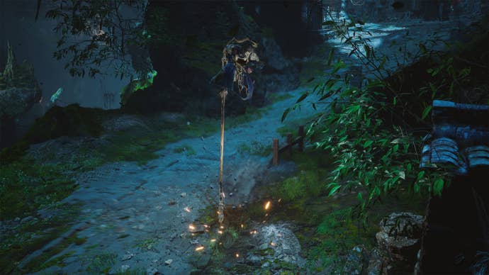 The protagonist using the Pillar Stance in Black Myth Wukong.