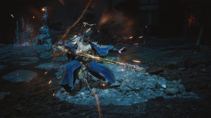 The protagonist using the Thrust Stance in Black Myth Wukong.