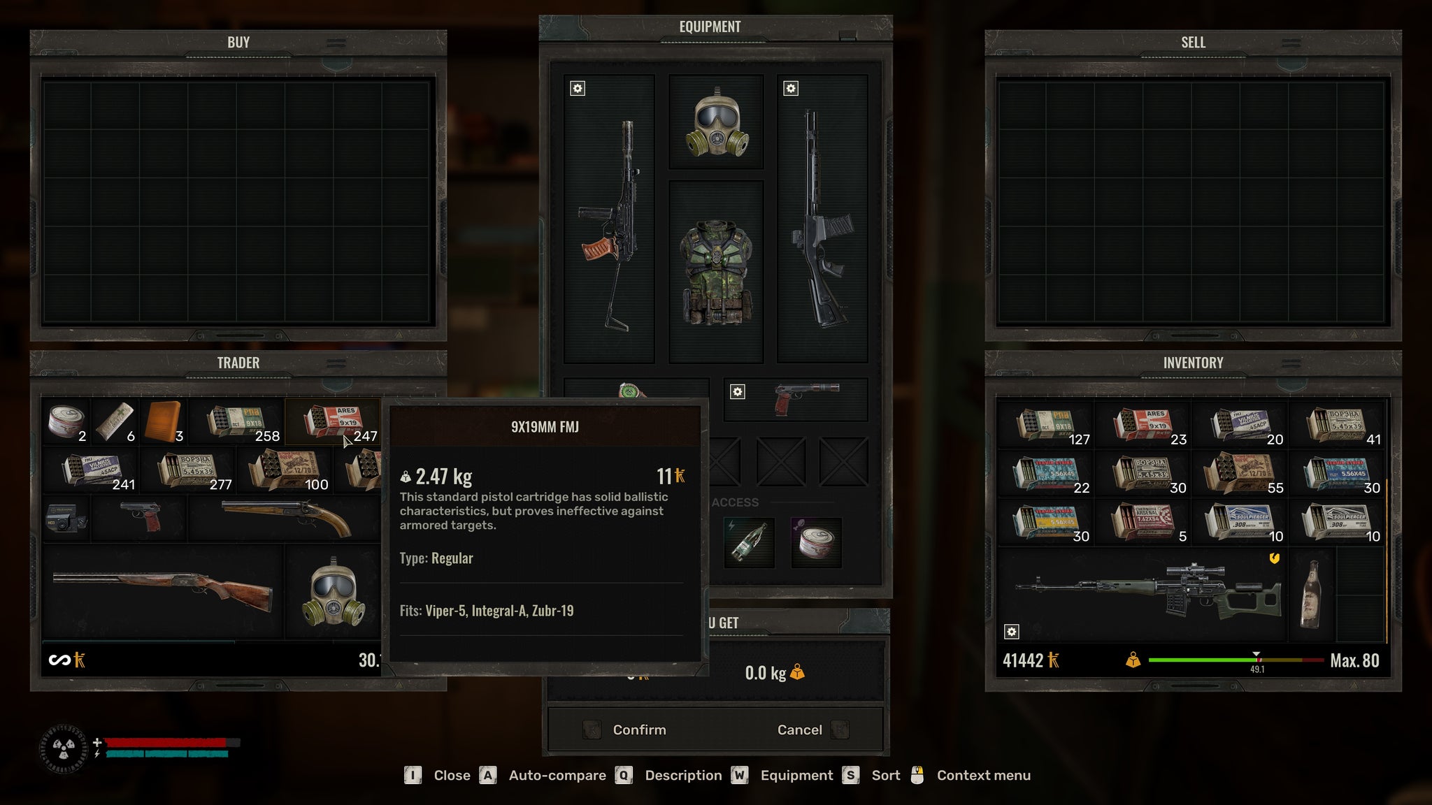 The player in Stalker 2 engages in trade with an NPC character for ammunition. - 5