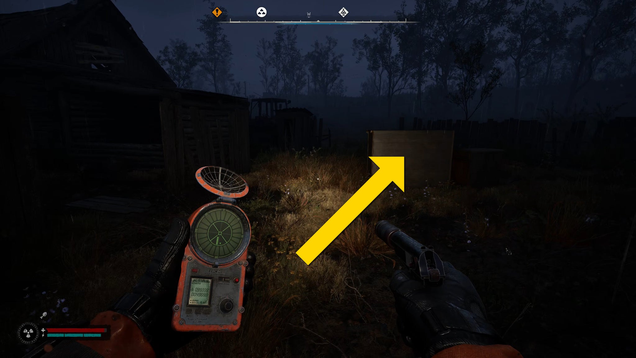 The player heads towards a stack of cabinets in the rain in Stalker 2. - 26