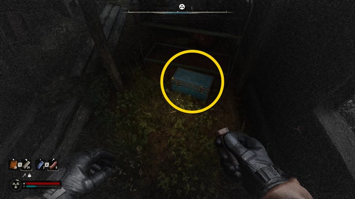 The player in Stalker 2 approaches a blue chest.