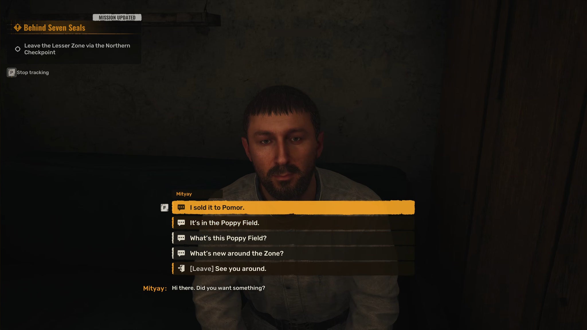 The player in Stalker 2 speaks to Mityay inside Warlock's bar in Zalissya. - 5