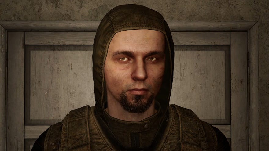 A close-up of Pomor’s face in Stalker 2.