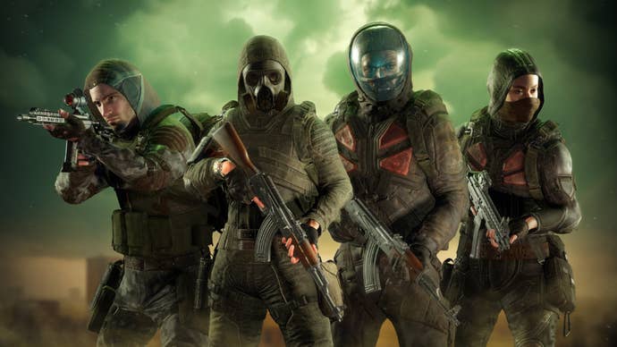 Stalker 2 promotional image showing Stalkers wearing pre-order bonus content.