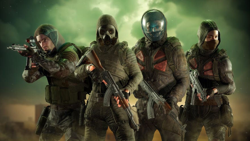 Stalker 2 promotional image showing Stalkers wearing pre-order bonus content.