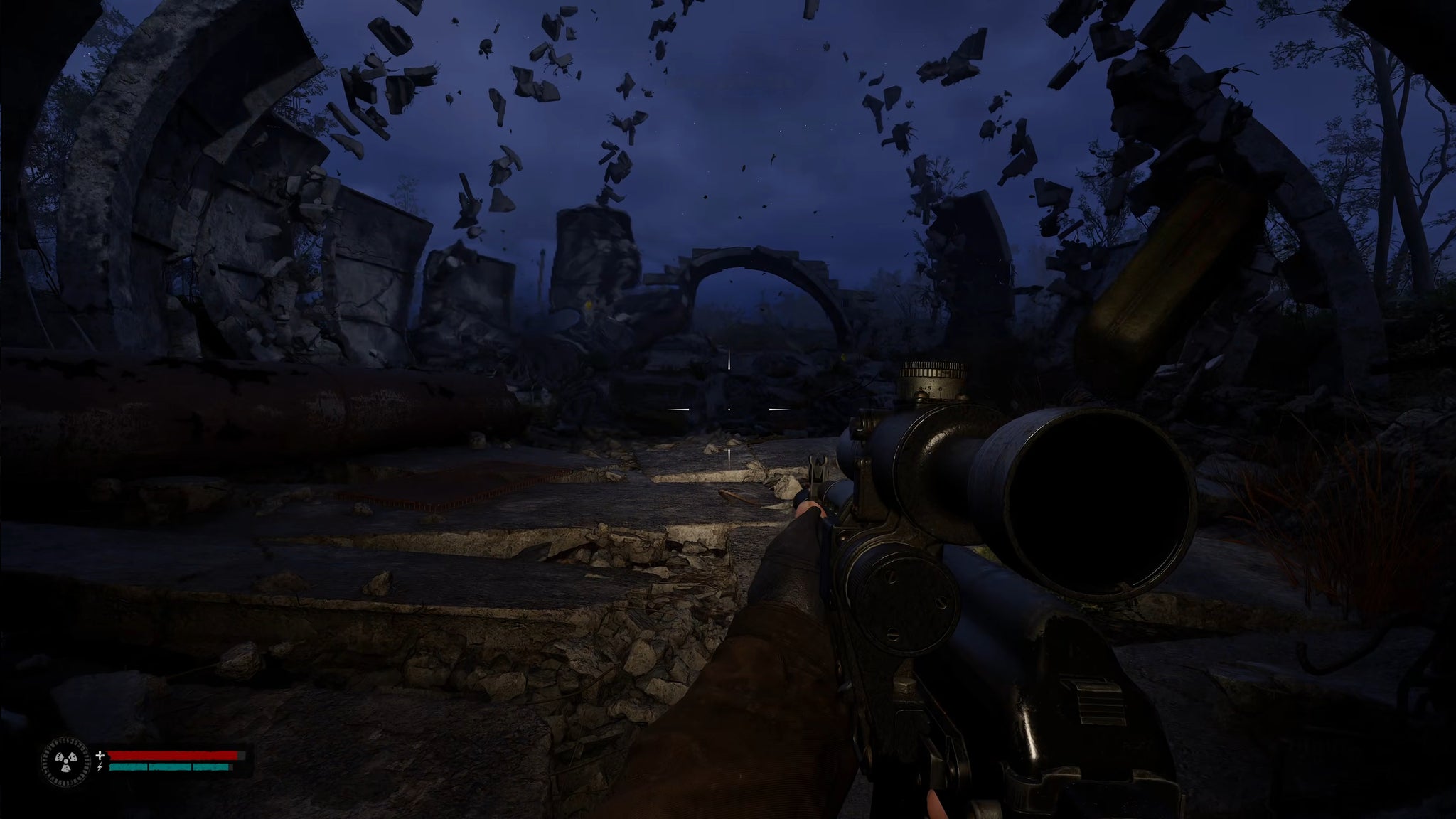 The player in Stalker 2 stands in the middle of the Ribs, an area filled with gravitational anomalies. - 4