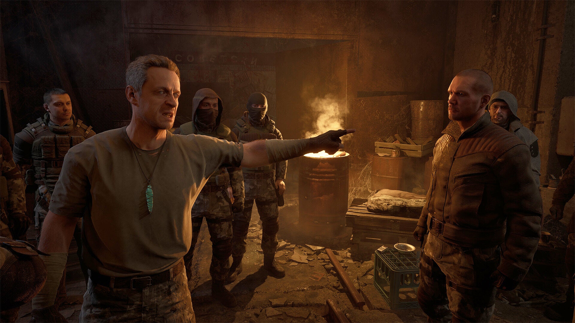 Some soldiers pointing at each other in Stalker 2: Heart of Chornobyl. - 1