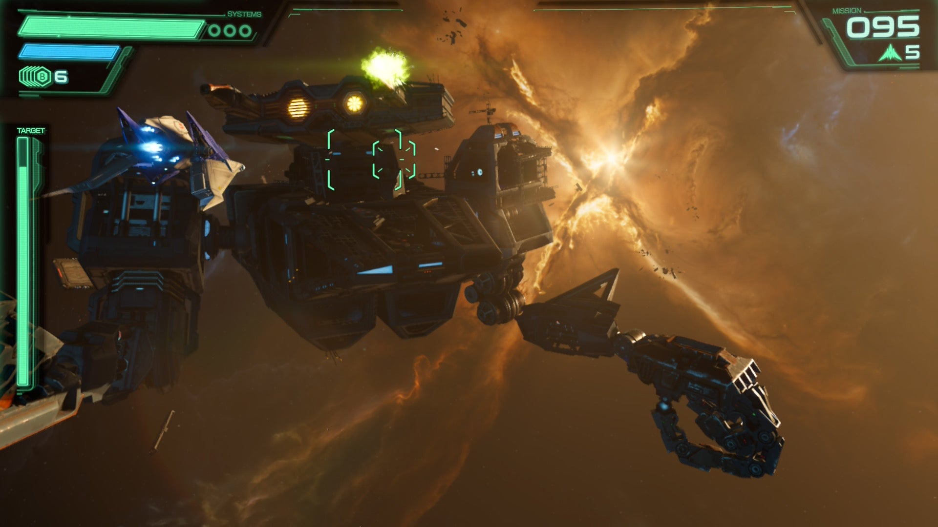 Star Fox screenshot showing you attacking a giant robot in space