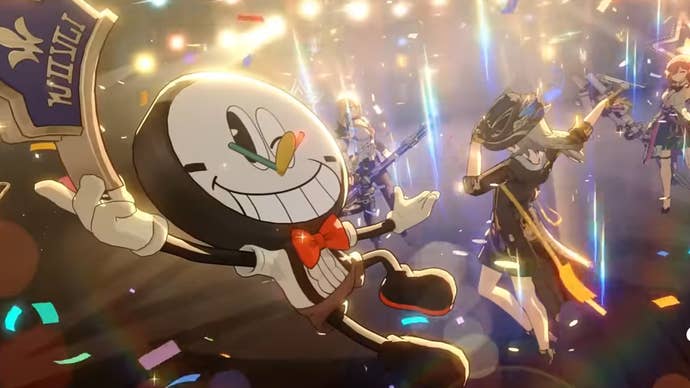 Honkai Star Rail’s Harmony Trailblazer striking a pose with Clocky