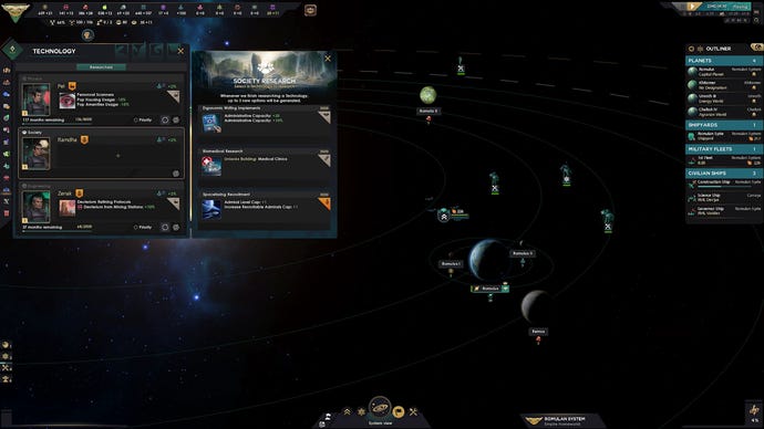 Star Trek: Infinite gameplay showing the in-game technology menu