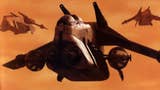 Close up of flying vehicle against sandy orange sky from Star Wars: The Clone Wars box art