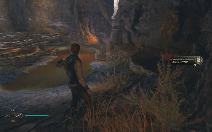 Cal scans a new databank entry in Jedi: Survivor.