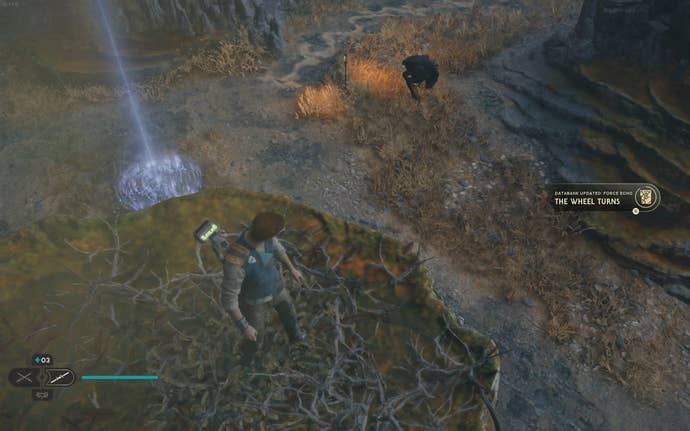 Cal scans a new databank entry in Jedi: Survivor.