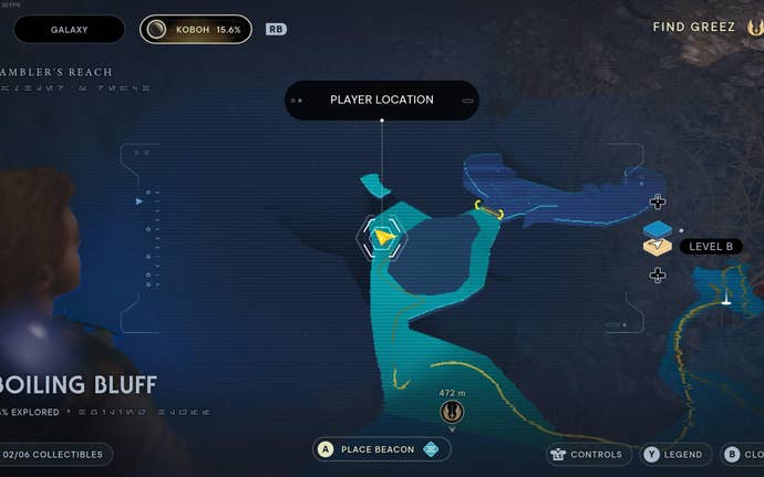 Part of the map of Koboh in Jedi: Survivor.