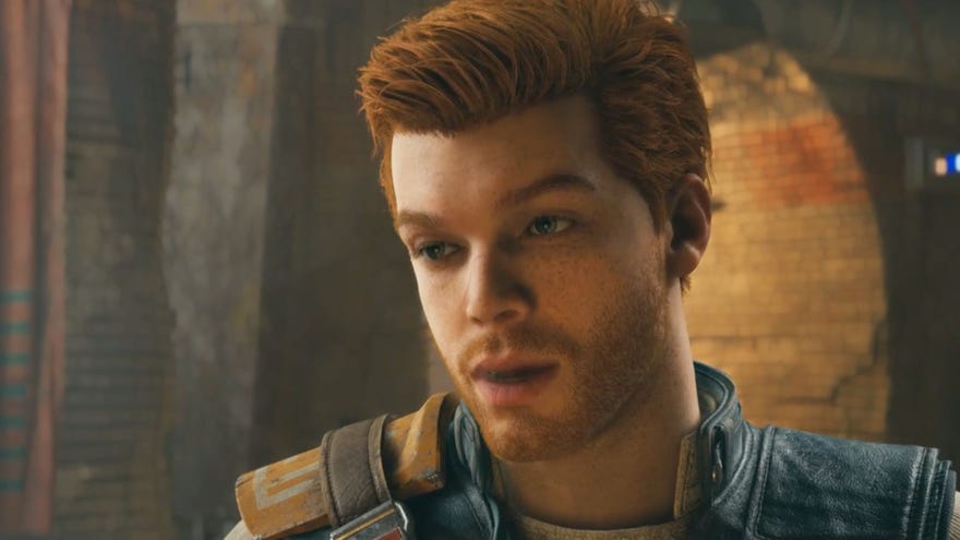 A close-up on Cal Kestis’s face in Star Wars Jedi: Survivor.