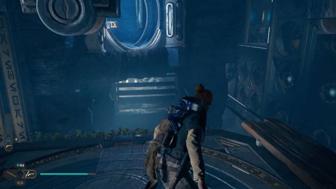 Using the block as a platform in the Star Wars Jedi: Survivor Chamber of Clarity.